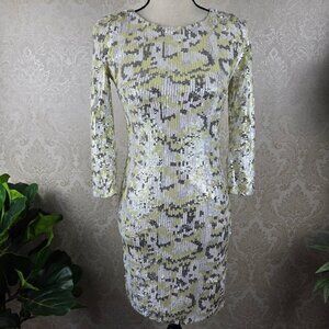 French Connection Size 4 Sequined Cocktail Dress White Cream Silver ¾ Sleeves